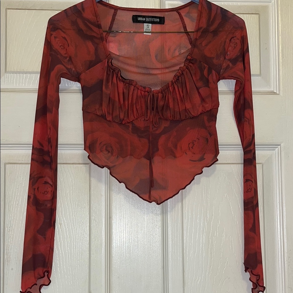Urban Outfitters Dark Red Rose Pattern Top ✨Free with Bundle!✨